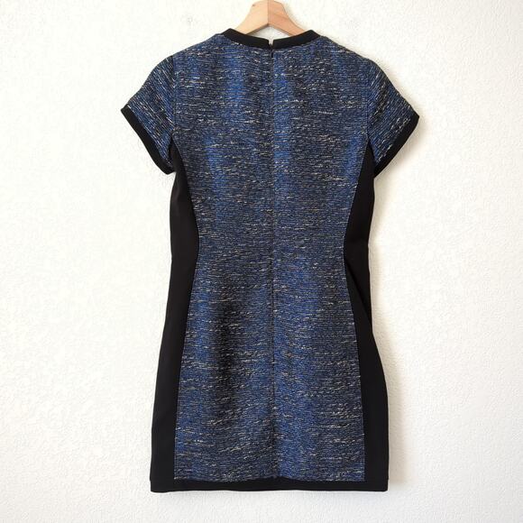 Madewell Women's Dress Shimmer Weave Metallic Blue Tweed & Black Panel Size 0 - Picture 5 of 9